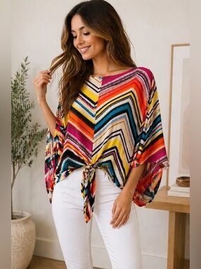 Cocomo Multicolor Chevron Tie-Front Blouse